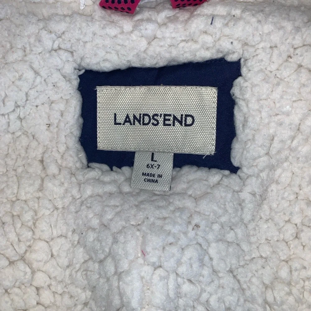 Lands end expedition Navy Blue pink Kids winter parka down fill grow a long 6x-7